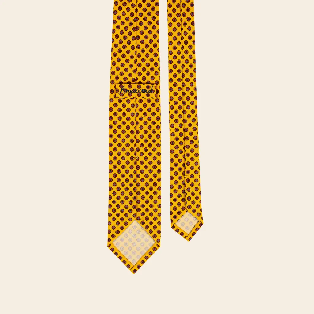 Squared Flower Printed Vintage Silk Tie Yellow-2.webp