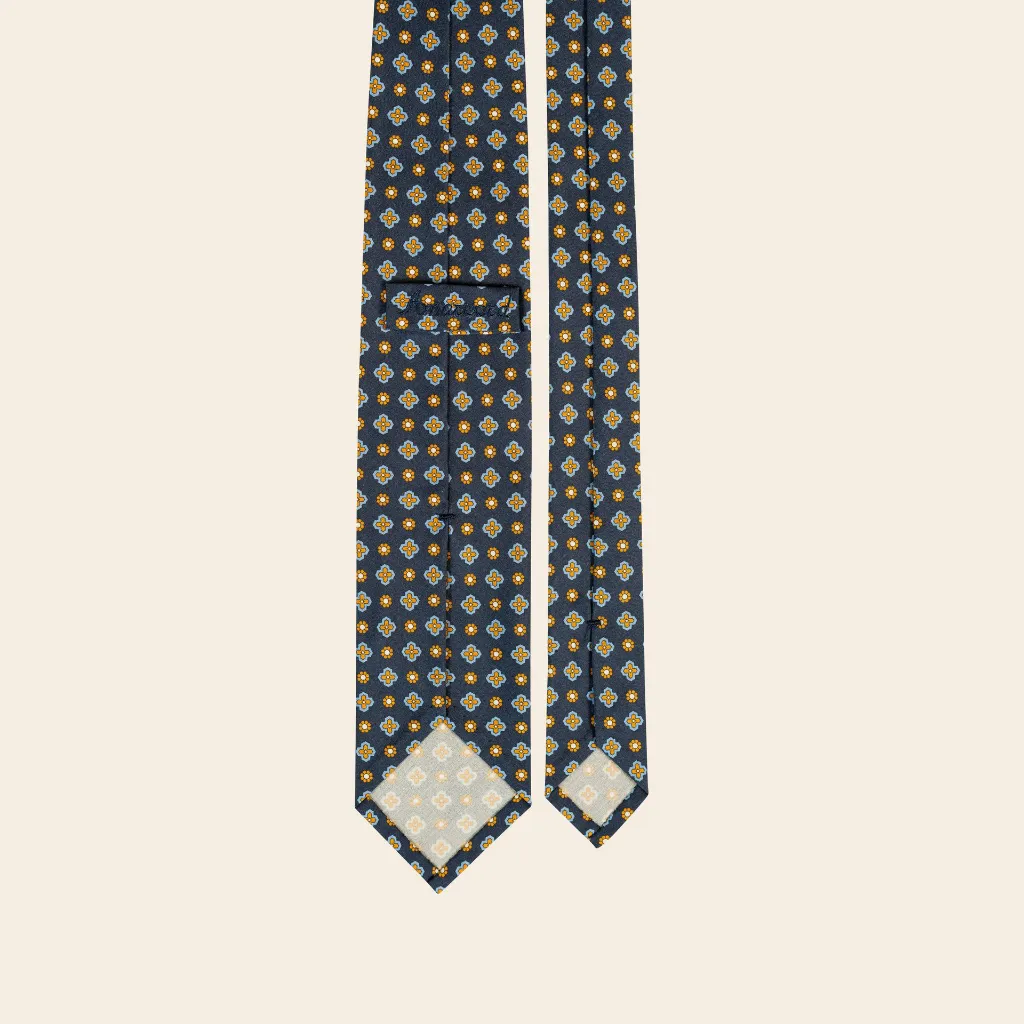 Cross Bicolor Printed Vintage Silk Tie Navy_2.webp