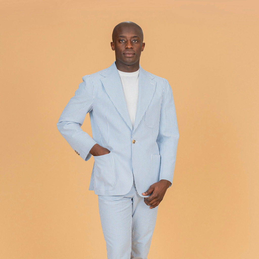 [MS252LU22646] Lugano Unlined Jacket Seersucker Classic Blue (46)