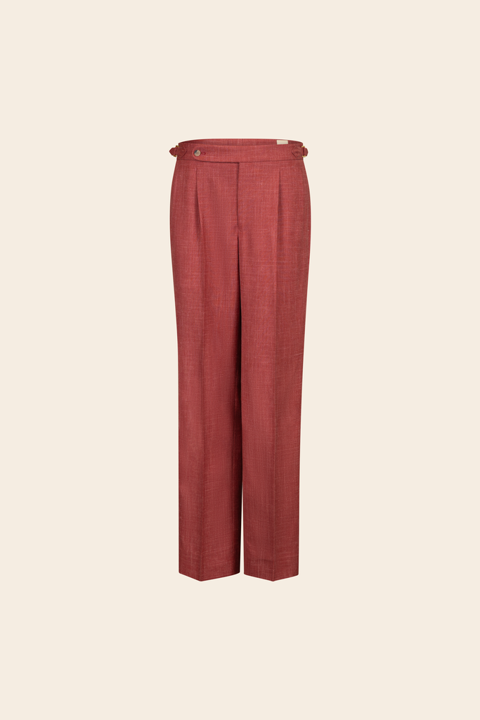 [MS263KY202546] Kyoto Wool Silk Linen Trouser Coral (46)