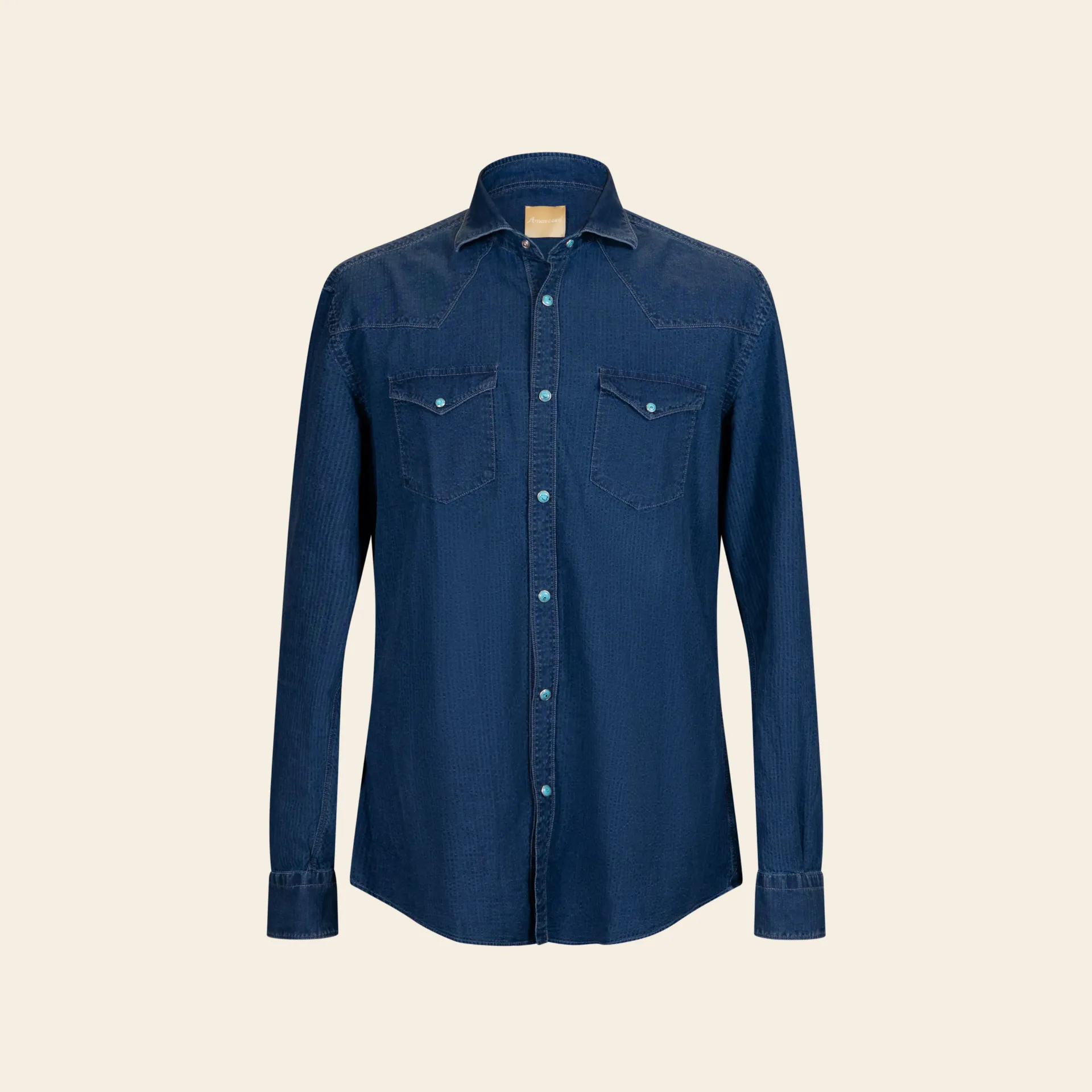 [MS264TX12638] Texana Shirt Denim Seersucker Dark Blue (38)