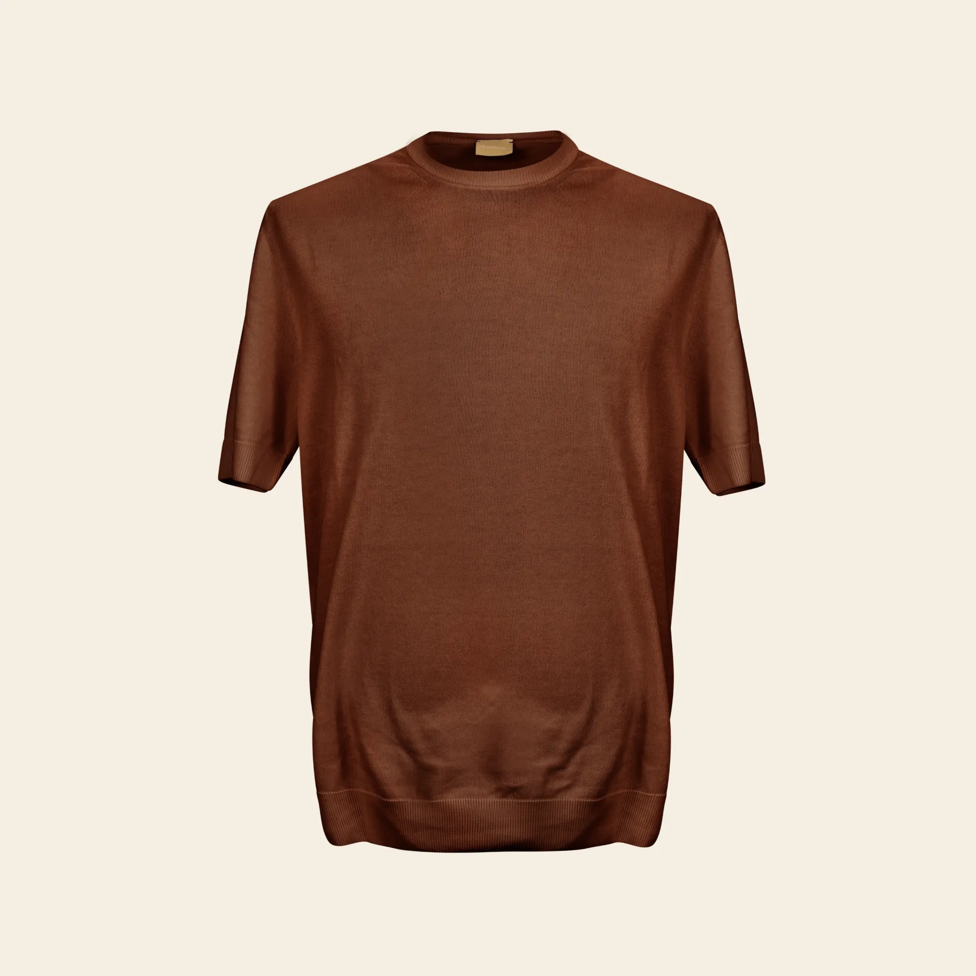 Crew-Neck Knit T-Shirt Terracotta