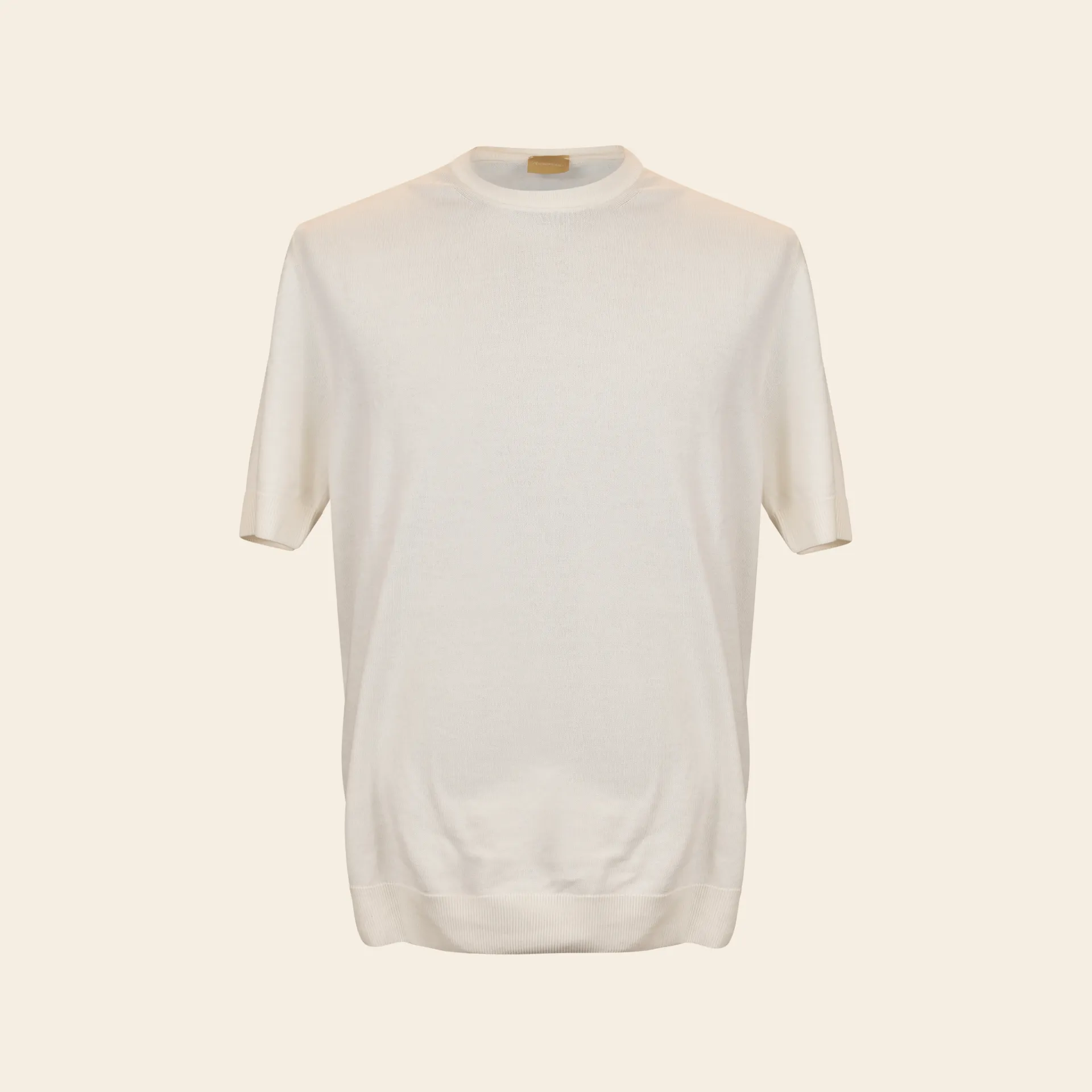 Crew-Neck Knit T-Shirt Creme