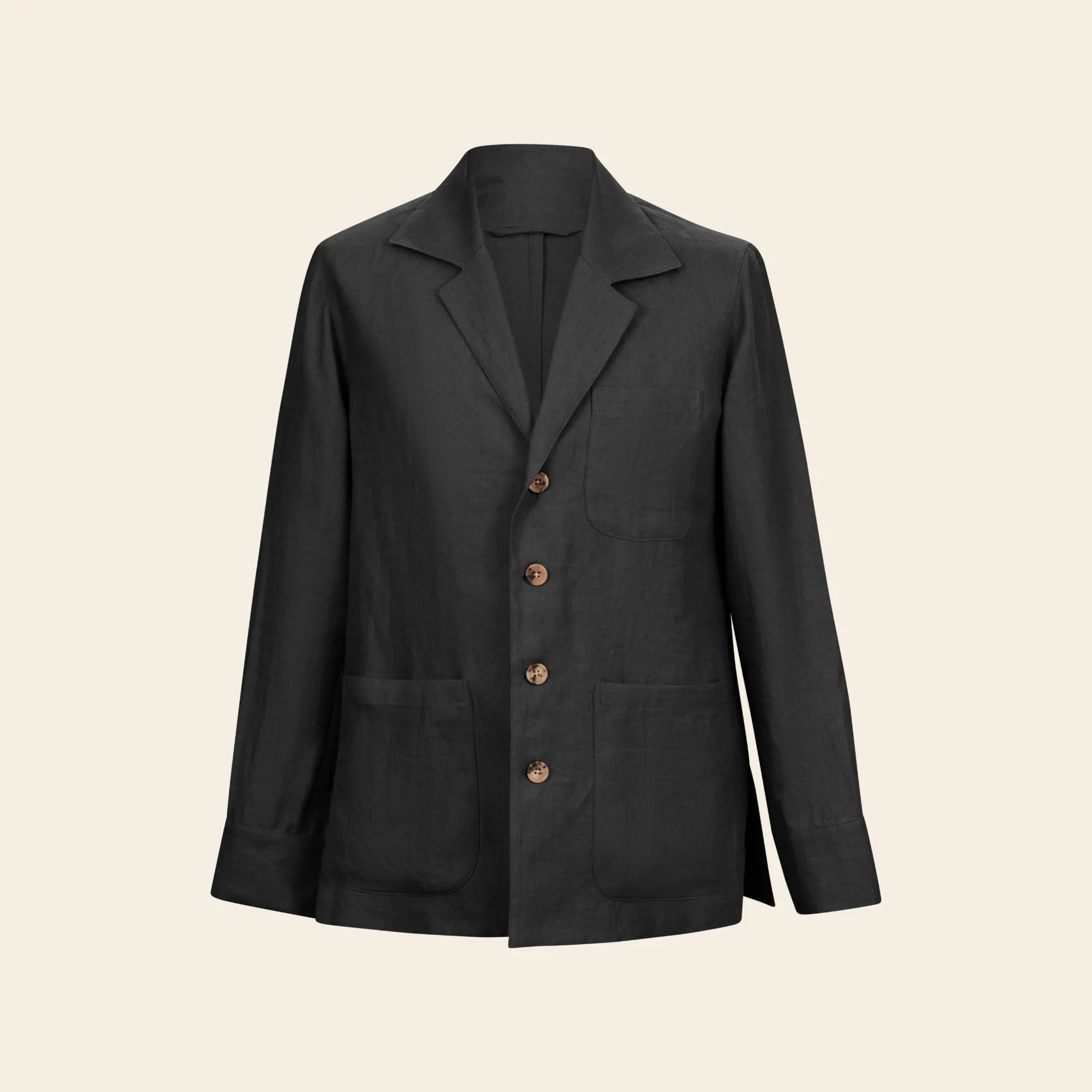 [MS269RY72246] Ryokosha Linen Overshirt Black (46)
