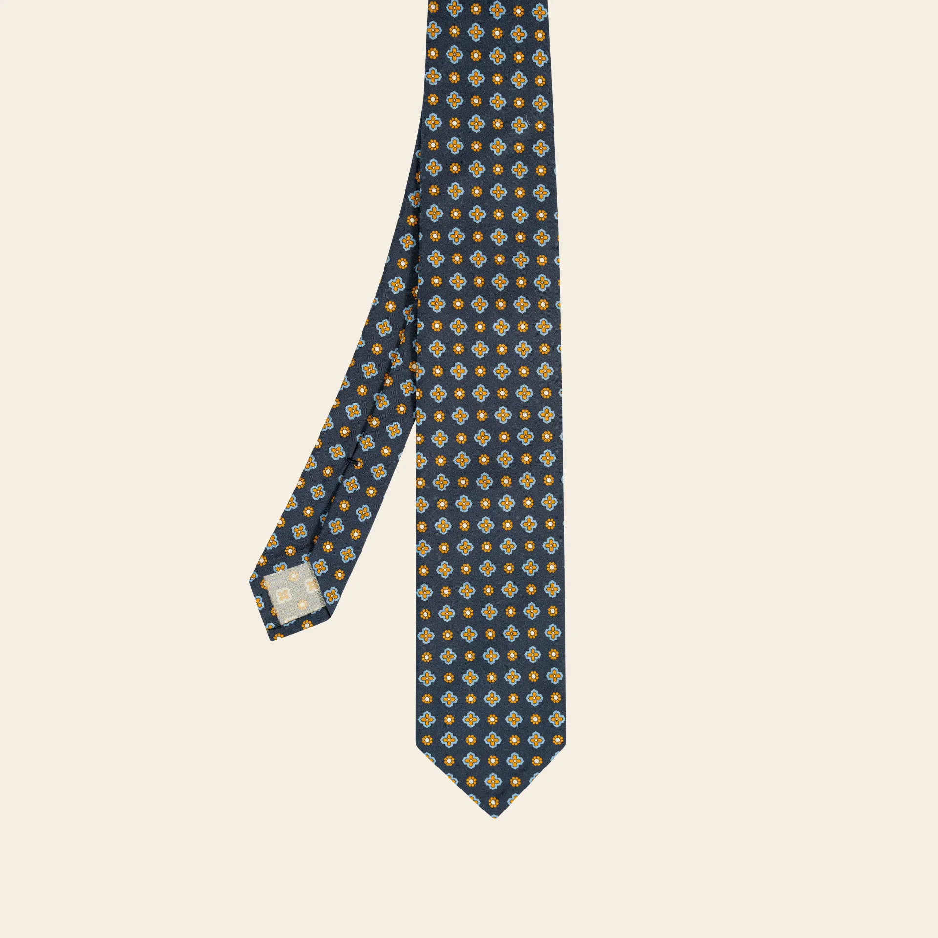 [MS26719/34] Cross Bicolor Printed Vintage Silk Tie Navy