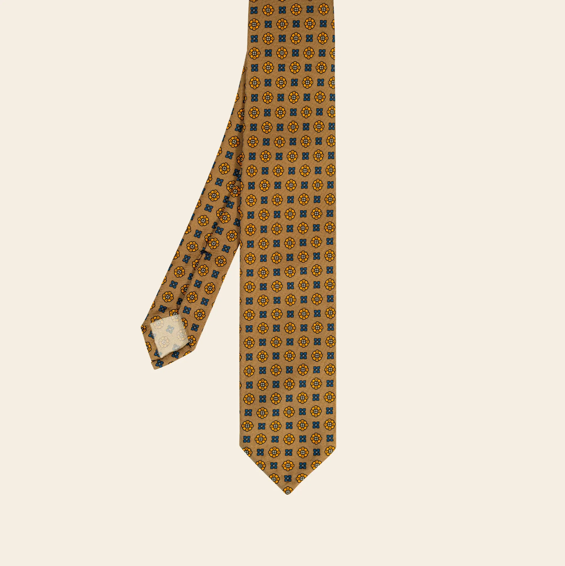 Big Flowers Printed Silk Twill Tie Tan
