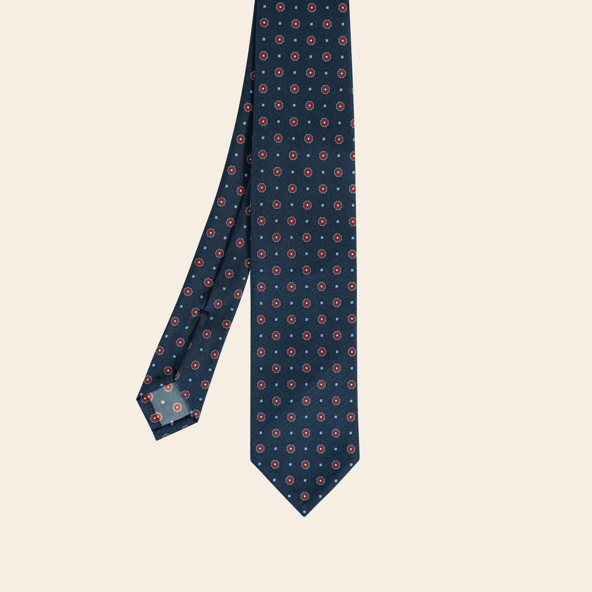 [ME719/1634] Simple Flower Printed Tie Midblue