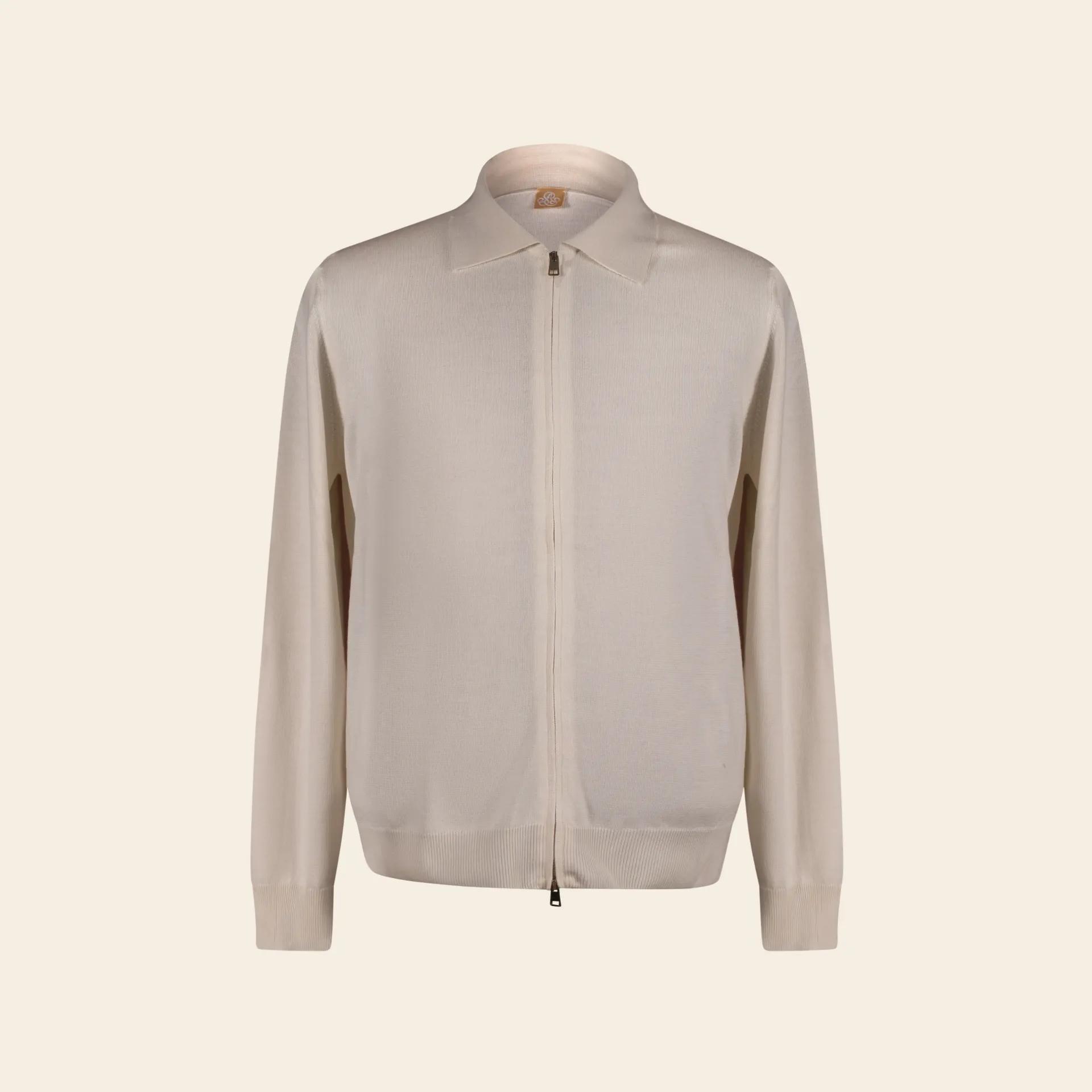 Zipped Cardigan with Collar creme