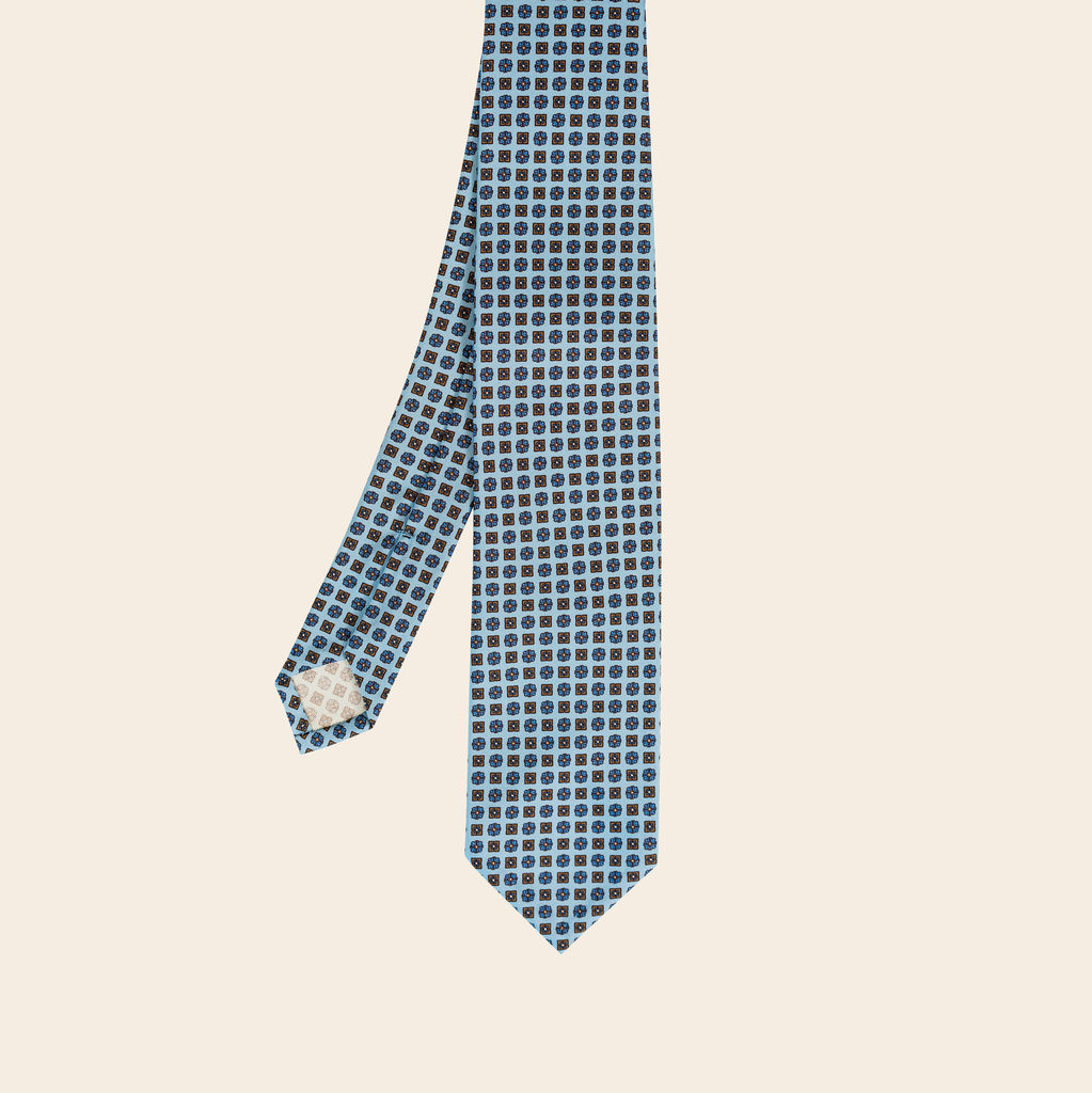 Flower & Geometry Printed Tie Light Blue
