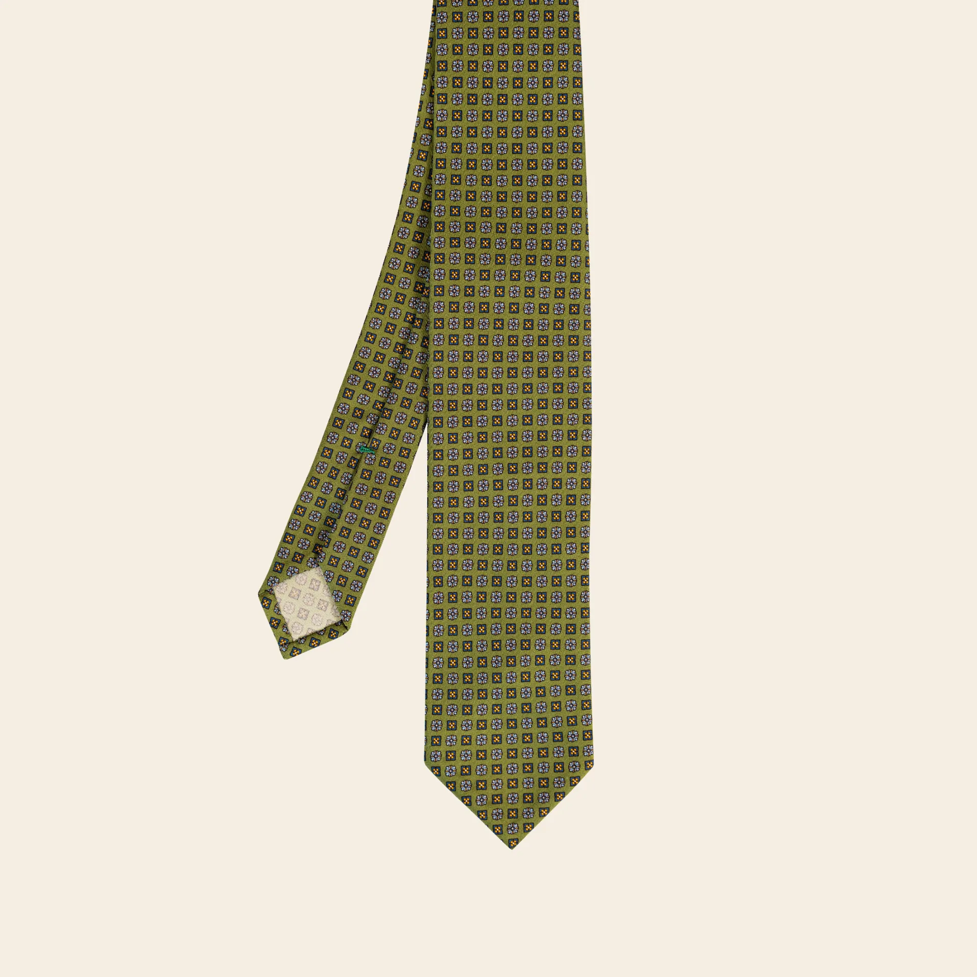 Flower & Geometry Printed Tie Olive