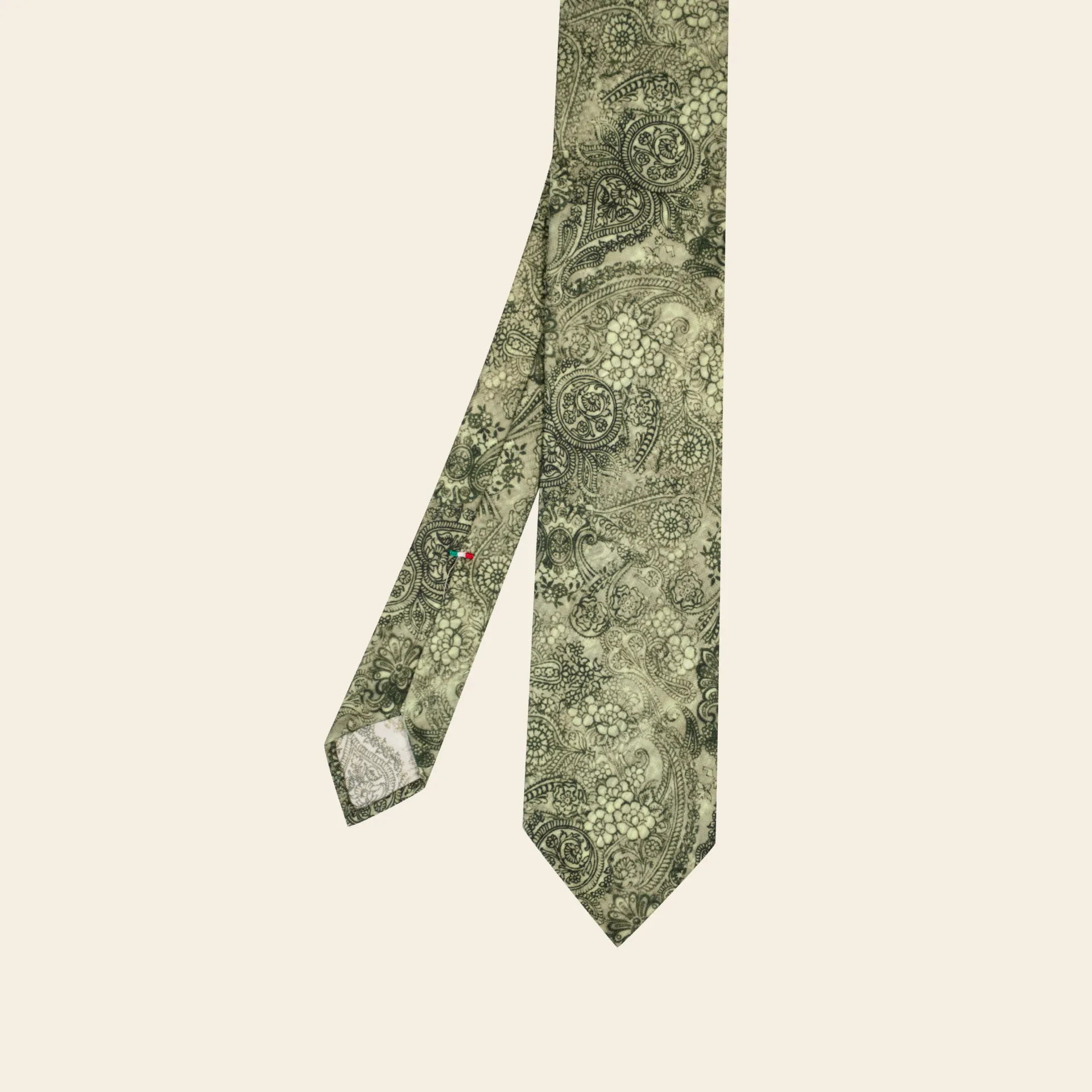 Tie Silk Twill Faded Paisley Green